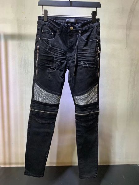

mens designer jeans men привет street хип-хоп мужские брюки джинсовые брюки бегуны колено дыры промытые новый стиль известные марки джинсы, Blue