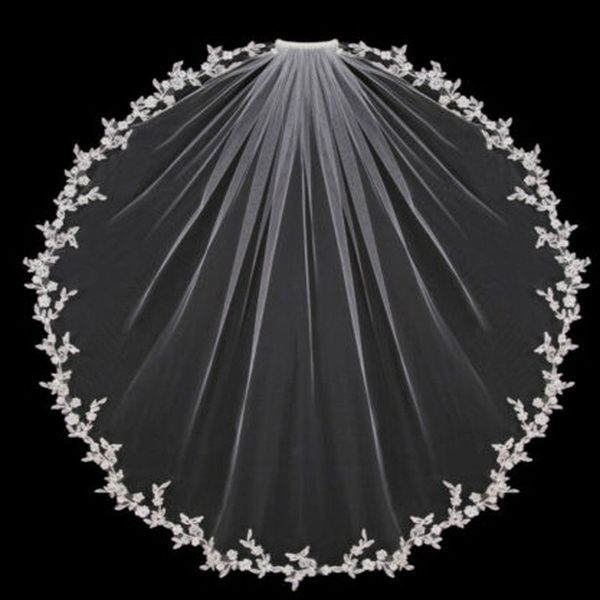 

white ivory wedding veils 1 tier blusher appliques lace with comb bridal for girls cathedral luxury long short length, Black