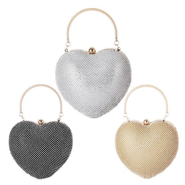 

summer new high-end heart-shaped water diamond dinner bag european and american chain portable evening bag banquet fa