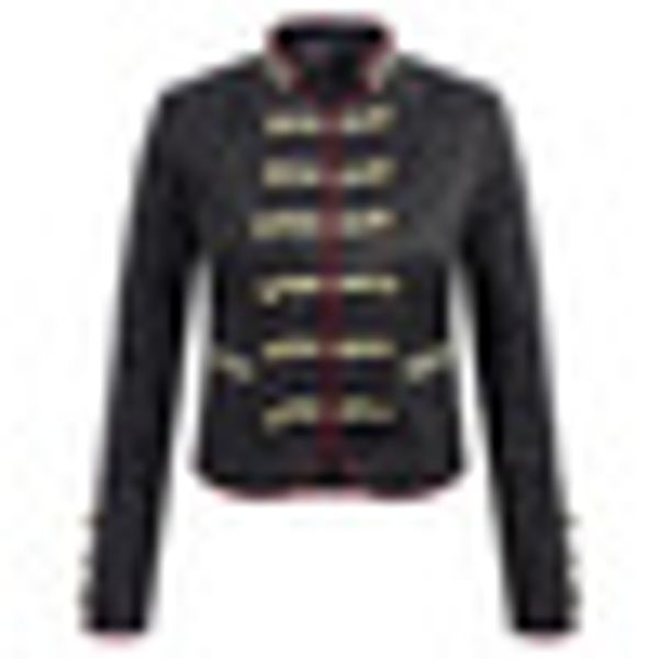 

2019 new ladies long sleeve stand collar contrast stripe & buttons decorated coat, Black;brown