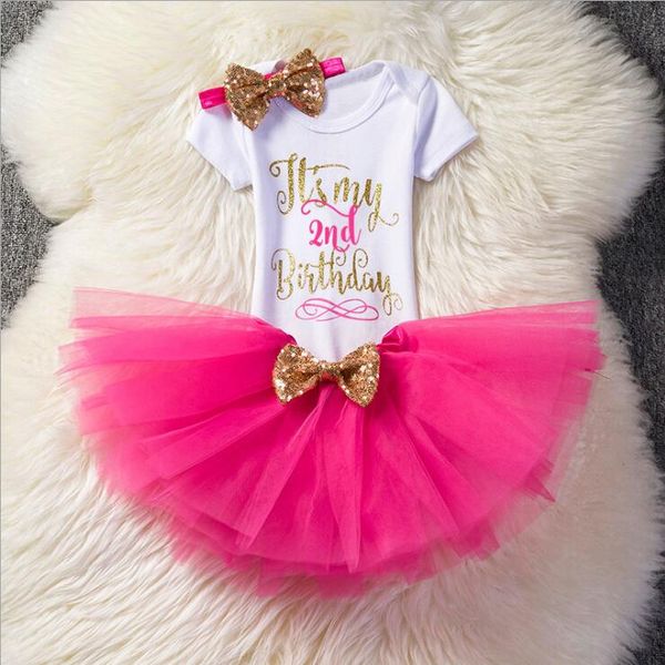 

3pcs suit baby girls birthday outfits dresses for 1st first birthday party romper +headband 1 year christening tutu dress, Red;yellow