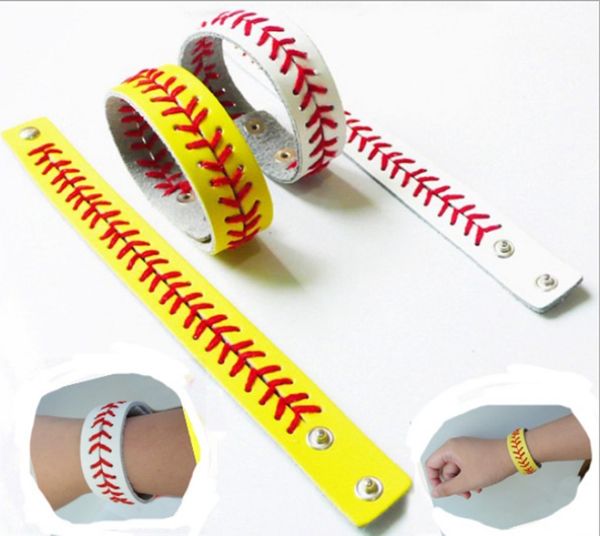 Esporte Pulseiras Baseball ponto pulseiras esporte Seamed Pulseira de couro rápida do softball do passo Cuff presente 10 Designs DHW2673 Atacado