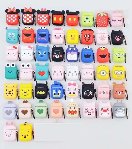 

With retail package portable ilicone cartoon hockproof airpod ca e iphone bluetooth earphone protective cover cartoon with carabiner