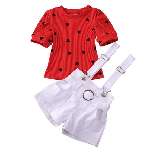 

1-6t little girls summer clothes set infant baby kid girl t-shirt bib pants summer outfits clothes, White