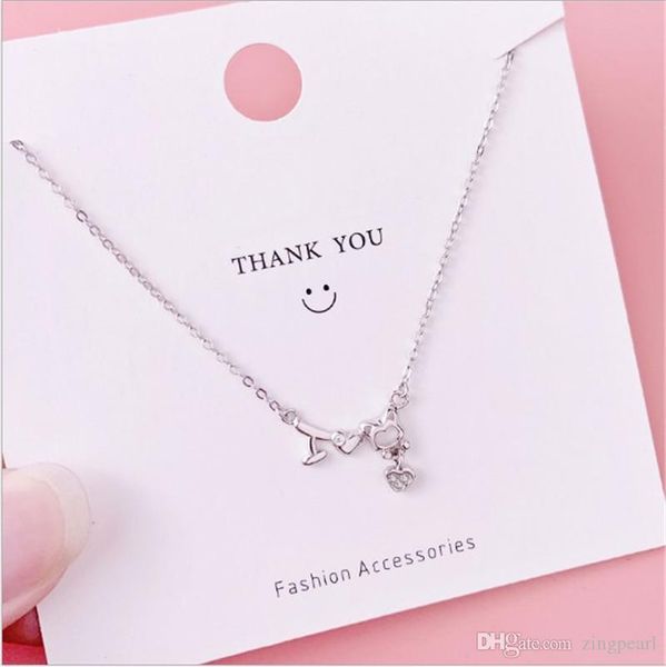 

ювелирные изделия стерлингового серебра 925 «» i love u «» заявление ожерелье cute cat циркон fine женщины шарма сердца ожерелье на день свя, Silver