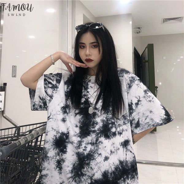 

nicemix harajuku tie dye t shirt women print female tees o neck hiphop streetwear short sleeve fitness tshirts dropshipping, White
