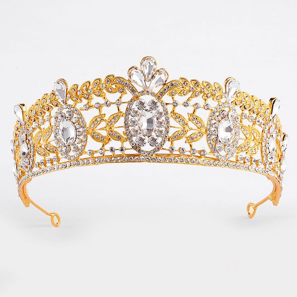 

wedding party 16x5cm tiaras beaded flower leaf headwear of bride crown diamond headwear for bride acting initiation graduation zg-13, White;golden