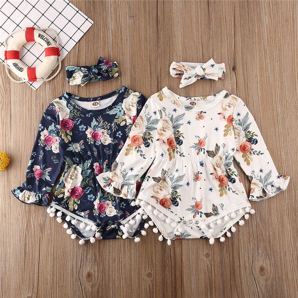 

baby's rompers Newborn Infant Baby clothing Girls Bodysuit long sleeve Outfits Clothes+ Headband set 2pcs floral printed