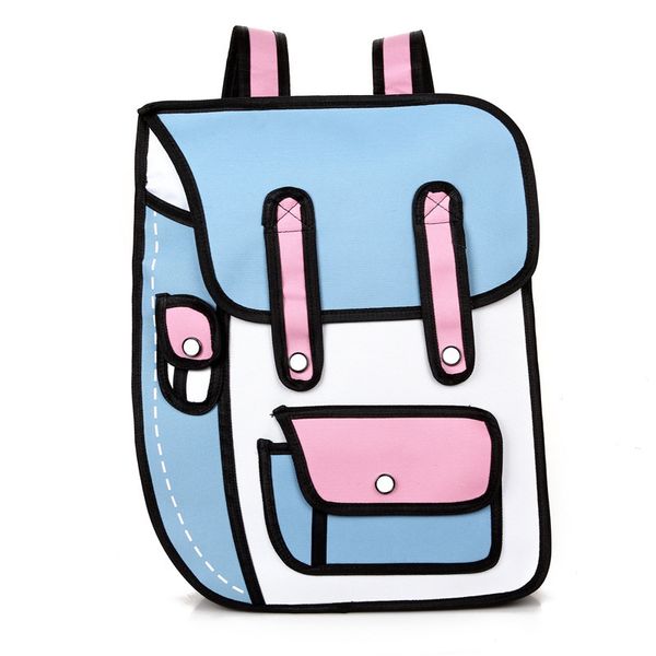 

2019 new 3d jump style 2d drawing cartoon paper bag comic backpack messenger tote fashion cute student bags bolos