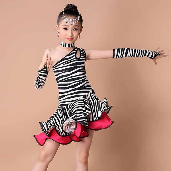 

new style girls latin dance costumes senior leopard pattern latin dance dress zebra girls dresses modal, Black;red