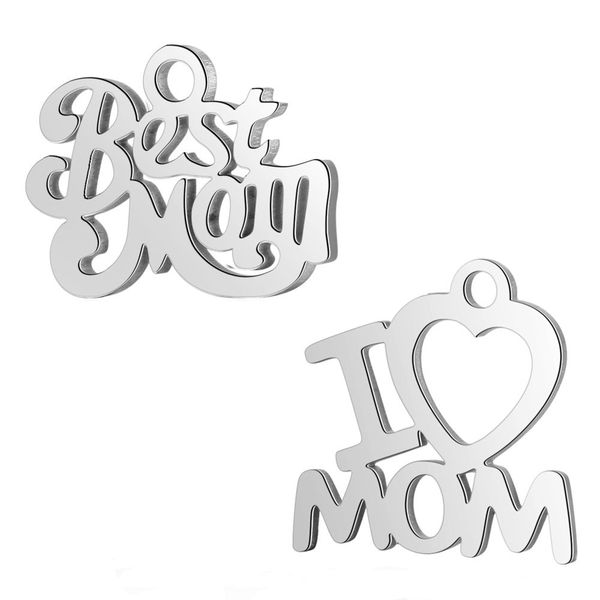 

50 шт. / лот нержавеющая сталь подвески полированный лучший мама я люблю мама подвески подвески для ювелирных изделий diy изготовление аксес, Bronze;silver