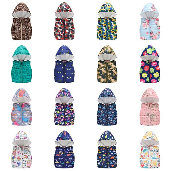 

boys girls vest new fashion hooded jackets warm waistcoats for kids cute cartoon printed vest outerwear&coats children clothing, Blue