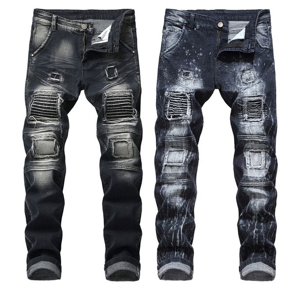 

plus size pant men street jeans holes hip hop trousers male casual elasticity pants 2020 party mid waist jeans, Blue