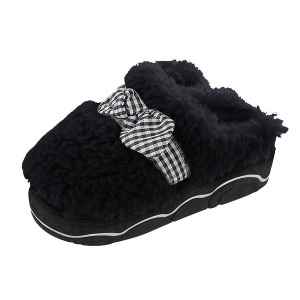 

slippers women's winter home bow indoor non-slip shoes casual warm woman zapatos de mujer, Black