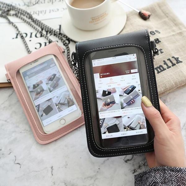 

leather cell phone bag shoulder pocket wallet pouch case neck strap for samsung s20 for iphone x 11 se huawei p30 v30