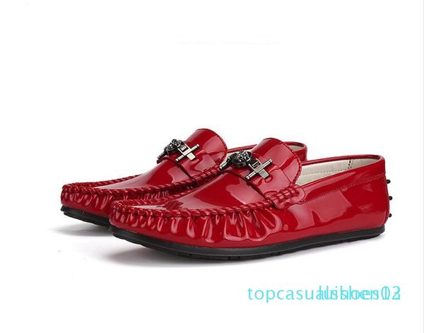 

european station red glossy patent leather peas shoes male reds with the same paragraph casual lazy small shoes fashion men's shoes t13, Black