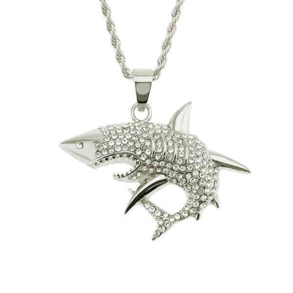 

wholesale-personality shark cool hip hop accessories pendant fashion diamond men's pendant necklace gold plated silver plated alloy pen