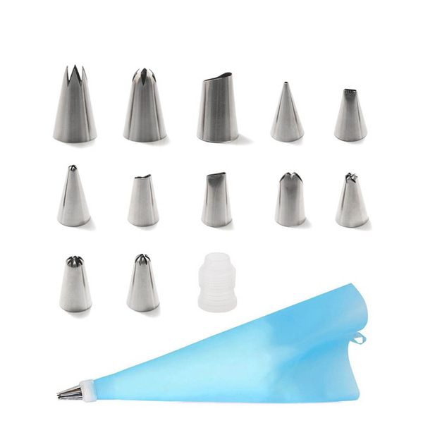 

14pcs cake decorating supplies set stainless steel baking piping tips reusable icing pastry bag couplers kit