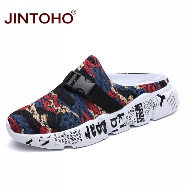 

jintoho summer men shoes casual men slippers fashion slippers for breathable beach shoes male, Blue;gray