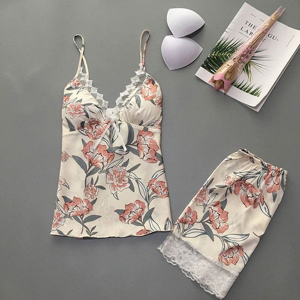 

women floral silk satin pijamas pajamas set sleepwear lingerie nightdress & shorts summer pyjamas femme nightwear pjs mujer, Blue;gray
