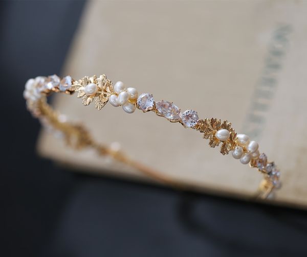 

vintage золото барокко кристалл циркон tiara handmade венчание венцы невеста pearl оголовье princess листьев головной убор аксессуары для во, White;golden