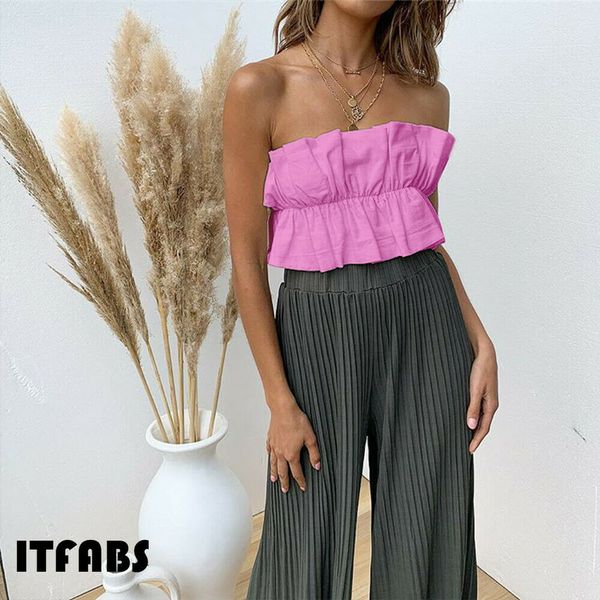 

women strapless bandeau boob tanks vest sleeveless crop tank summer fashion women clothes, White