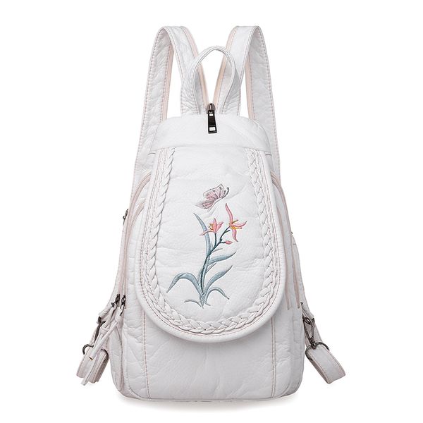 

ladies fashion embroidery backpack designer brand 3 in 1 small backpack soft washed leather bags for women 2019 mochila feminina