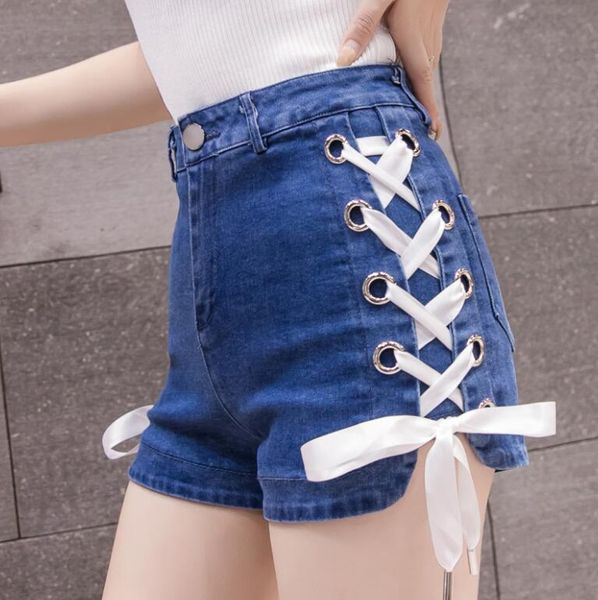 

2020 fashion summer wide leg shorts design casual high waist denim shorts bandage denim female skinny jean w303, White;black
