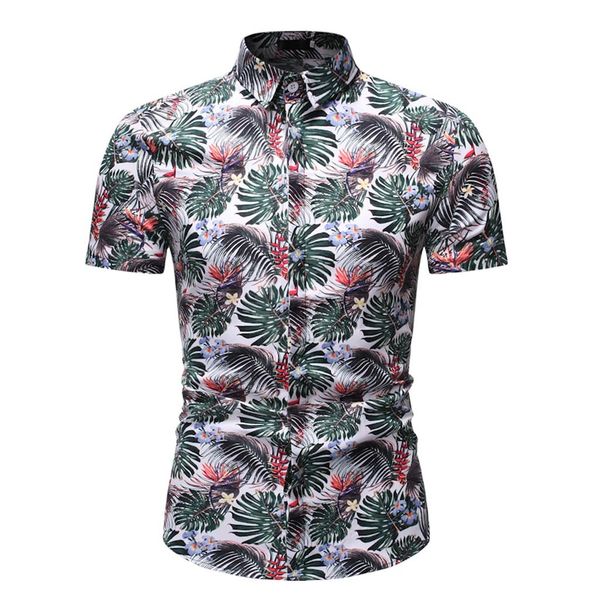 

hawaiian shirt men's comfy printed turn-down collar slim fit short sleeve shirt blouse camisas hombre mens shirts, White;black
