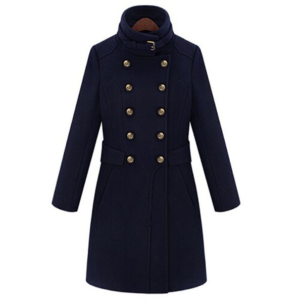 

savabien long coats winter women vintage double breasted long sleeve lapel wool coat elegant office warm overcoat female coats, Black