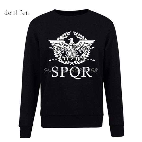 

spqr roman gladiator imperial golden eagle толстовки мужские повседневные o-образным вырезом утолщаются флис мужской пуловер толстовка хип-х, Black