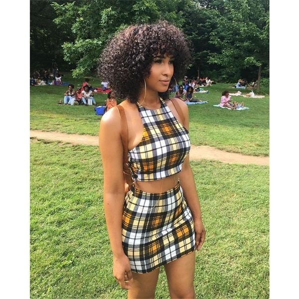 

Sports Sexy Plaid Two Piece Dress Designer Woman 2pcs Summer Dress Fashion Short Two Piece Dress