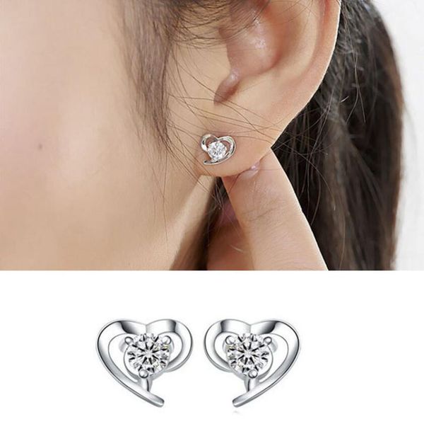

austrian crystal stud earrings 925 sterling silver plating 30% white purple heart shaped wedding stud earring engagement elements jewelry, Golden;silver