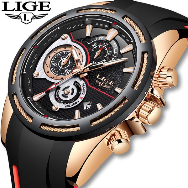 

2019 neue lige silikonarmband herrenuhr mode marke luxusgeschäft leuchtende quarzuhr herren casual wasserdicht datum uhr, Slivery;brown