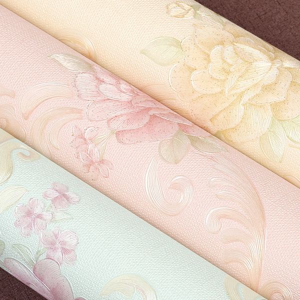

european pastoral exquisite embossed flower wallpaper roll 3d bedroom living room wedding room tv background large mural wall paper