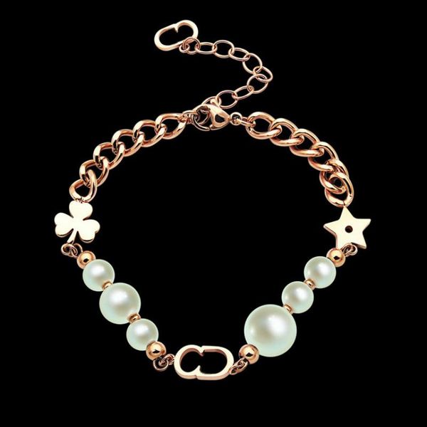 

клевер браслет пентагона перл для ювелирных изделий женщин lady silver rose gold цвет нержавеющая сталь rough браслеты моды, Golden;silver