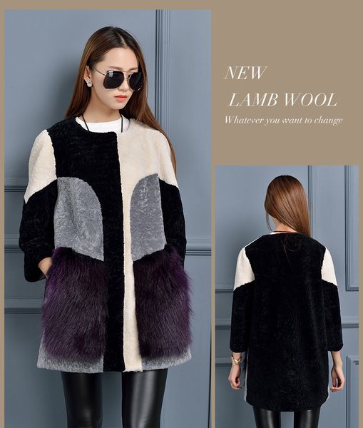 

new fashion lamb fur fur coat in the long section of women's fur control two colors black and white gray color matching and bl