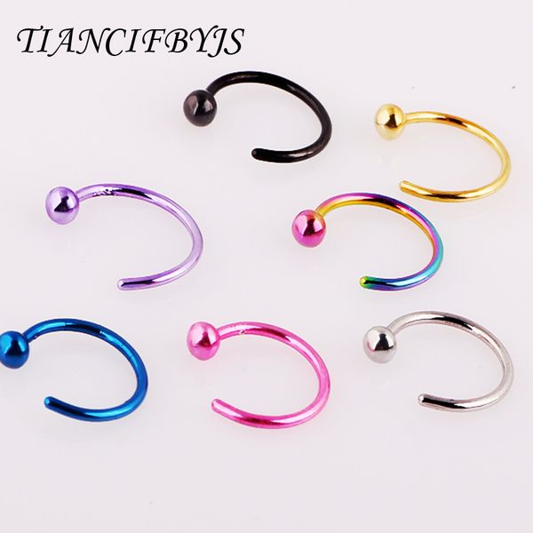 

tiancifbyjs 1 pair fashion medical hoop nose rings clip on nose ring body fake piercing septum tragus cartilagejewelry for women, Slivery;golden