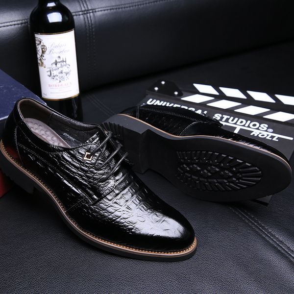 

men's shoes classic 2019 summer autumn blue dress men shoes male shoe fashion men's crocodile leather large size 44 45, Black