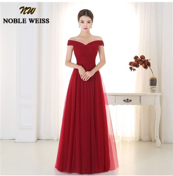 

noble weiss pleated tulle prom dress floor length wedding party evening dress off shoulder a-line wine red prom gown, White;black