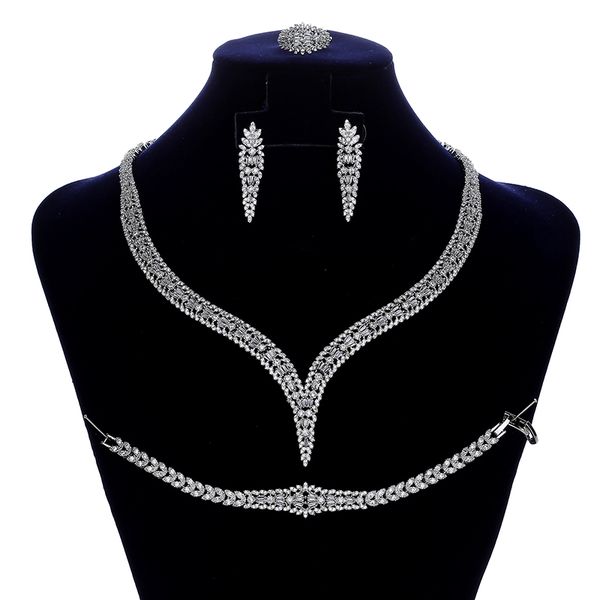 

jewelry sets hadiyana classical simple women wedding bridal necklace earrings ring and bracelet set cn1708 conjunto de joyas, Silver