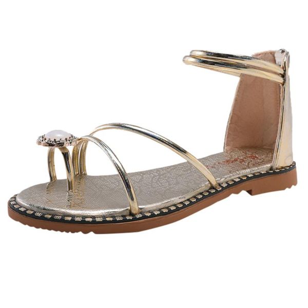 

sagace women sandals flat 2020 ladies roman style thin strap rhinestone sandals fashion popular non-slip commuting shoes, Black