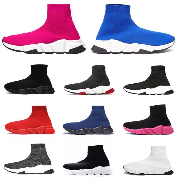

new original paris speed trainers knit sock shoe luxury designer mens womens sneakers high casual shoes, White;red