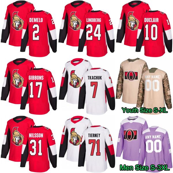 

Ottawa Senators 17 Brian Gibbons Hockey 10 Anthony Duclair 31 Anders Nilsson 24 Oscar Lindberg 2 Dylan DeMelo 71 Chris Tierney Jersey