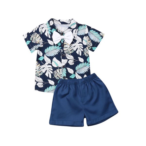 

1-7Y Toddler Kid Baby Boy Clothes Gentleman Suit Bow Outfits Sets Casual Beach Leaves Flower Shirt Shorts Summer Boys Costumes