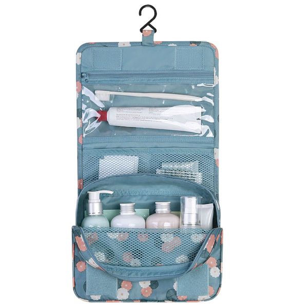 

portable folding women hanging toiletry bag waterproof polyester flap travel cosmetic bag fashion floral zipper trunk makeup