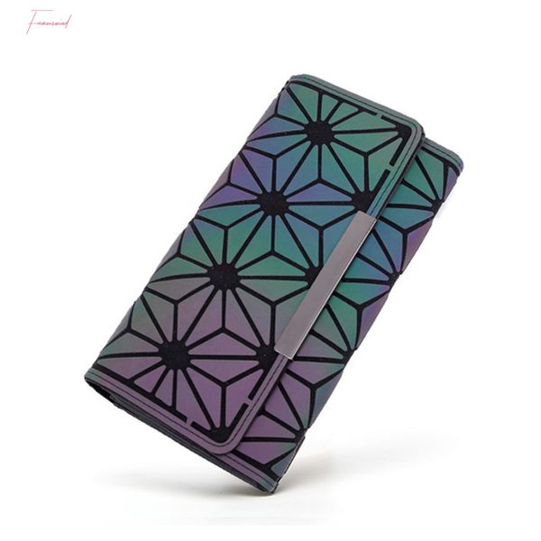 

brand design women long wallets purse geometry holographic luminous clutch female phone bag three fold card holder carteira, Red;black