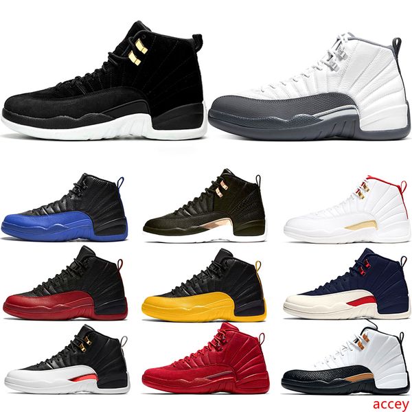 

new 12 game royal 12s reverse taxi black men basketball shoes fiba white grey the master flu game mens sneakers sports size 40-47