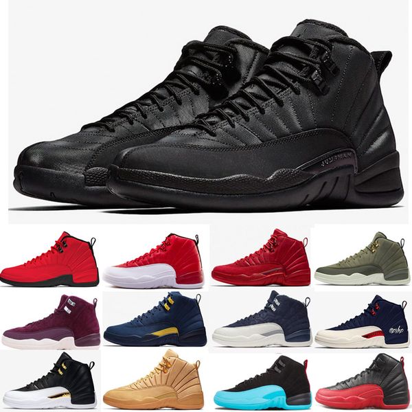 

mens 12s basketball shoe winterized wntr gym red michigan bordeaux 12 white black the master flu game taxi sports sneaker trainers size 7-13, White;red