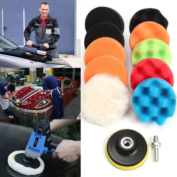 

11pcs 3"/5"/6"/7" waffle buffer compound waxing polishing wheel tool sponge pad drill adapter kit set for auto car polis